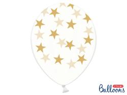 Transparent balloons with gold stars - 6 pcs - 30cm