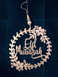 N1013 - Eid Mubarak silver flower wreath - 18 cm