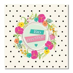 Postkort - Eid Greetings - Blomsterkrans med prikker