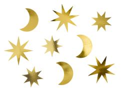 Guld papir dekoration stjerner og måner - 9 stk